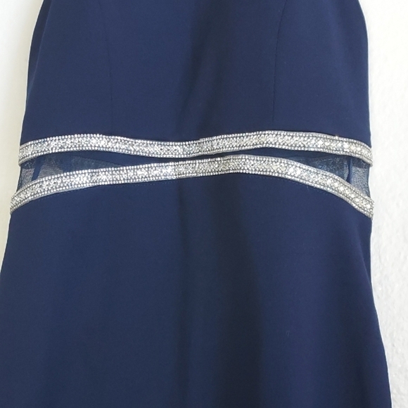 NEW My Michelle Rhinestone Dress Mesh Cutouts High Neck Halter Navy Blue Size 1 - Picture 6 of 16